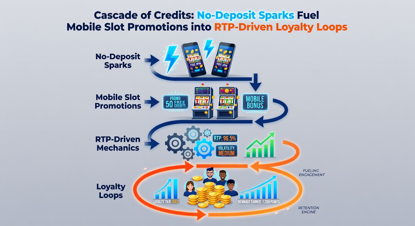 Animated graphic of RTP streams flowing from no-deposit icons into loyalty loop cycles on a mobile device