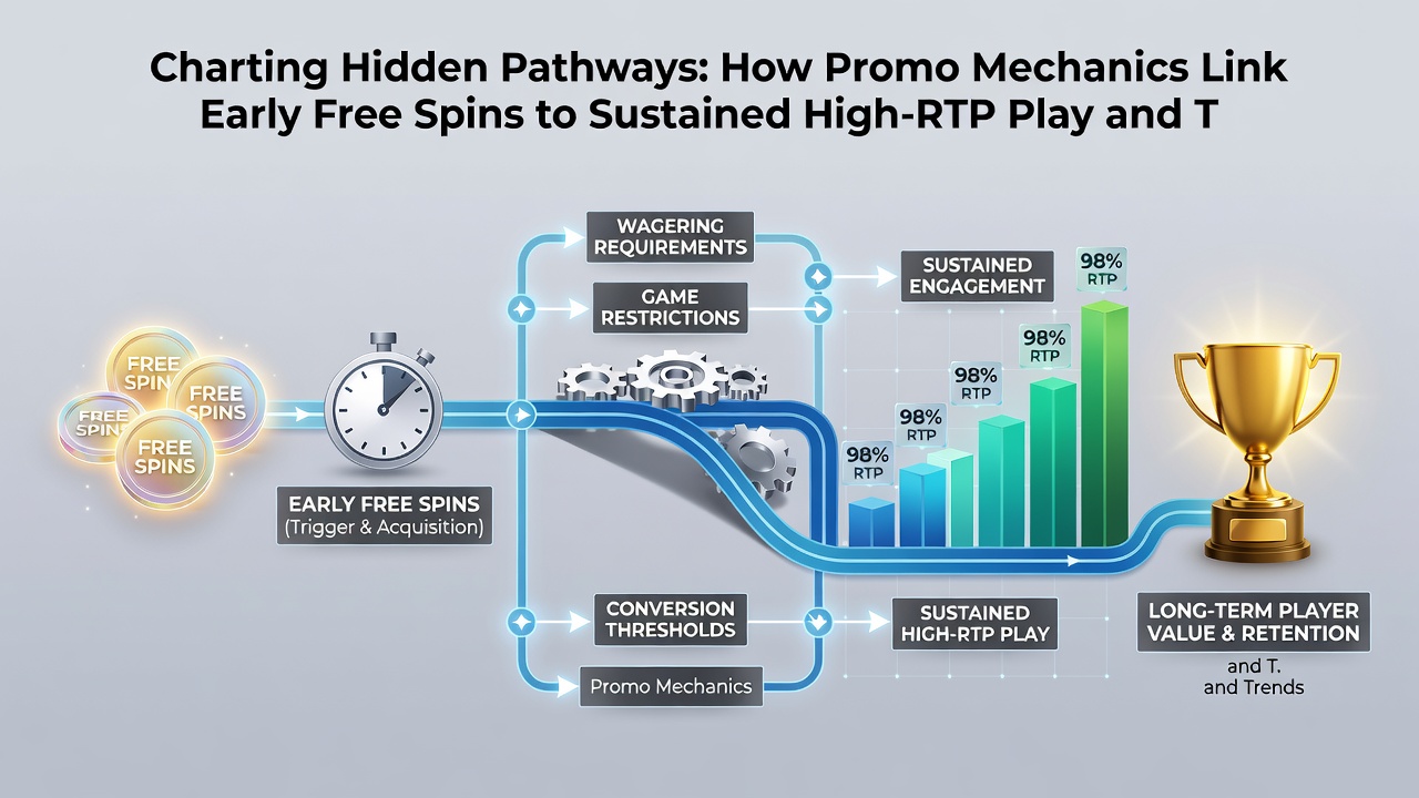 Illustration of RTP pathways connecting bonus spins to tiered loyalty rewards across gaming platforms
