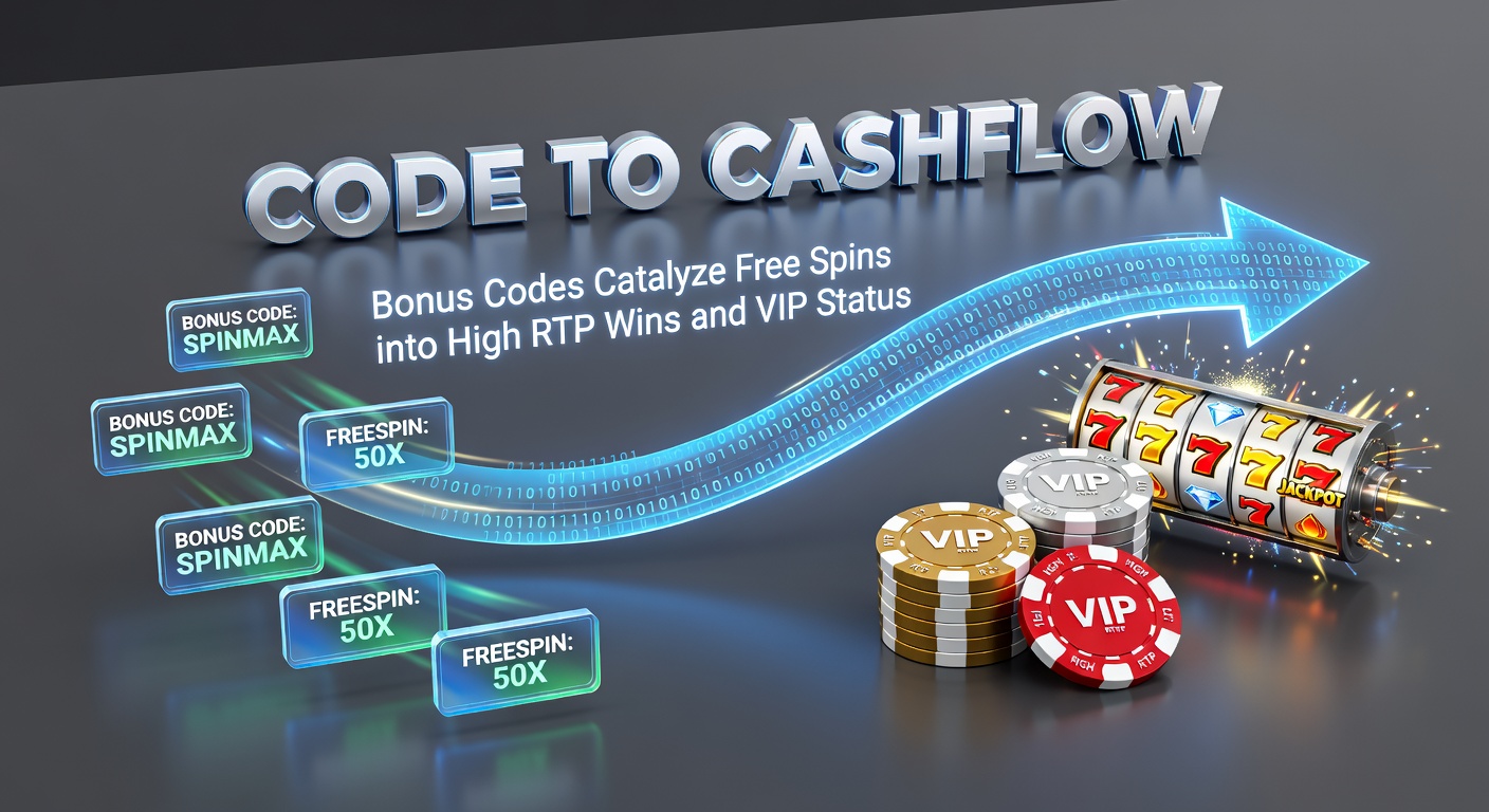 Vibrant digital graphic showing bonus codes unlocking cascading free spins toward glowing RTP jackpots and VIP ladders
