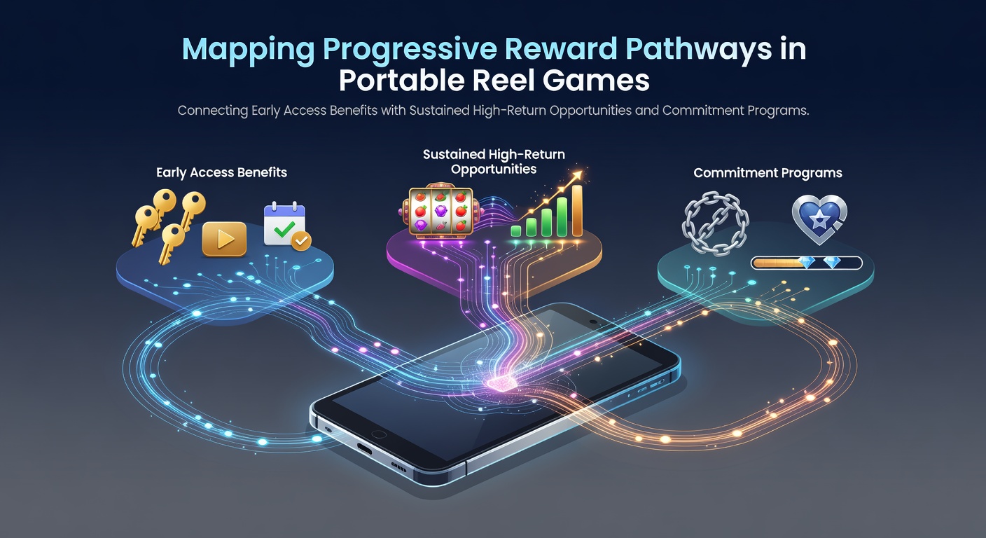 Diagram showing progressive reward pathways in mobile reel games with early access connecting to long-term high-return and loyalty structures