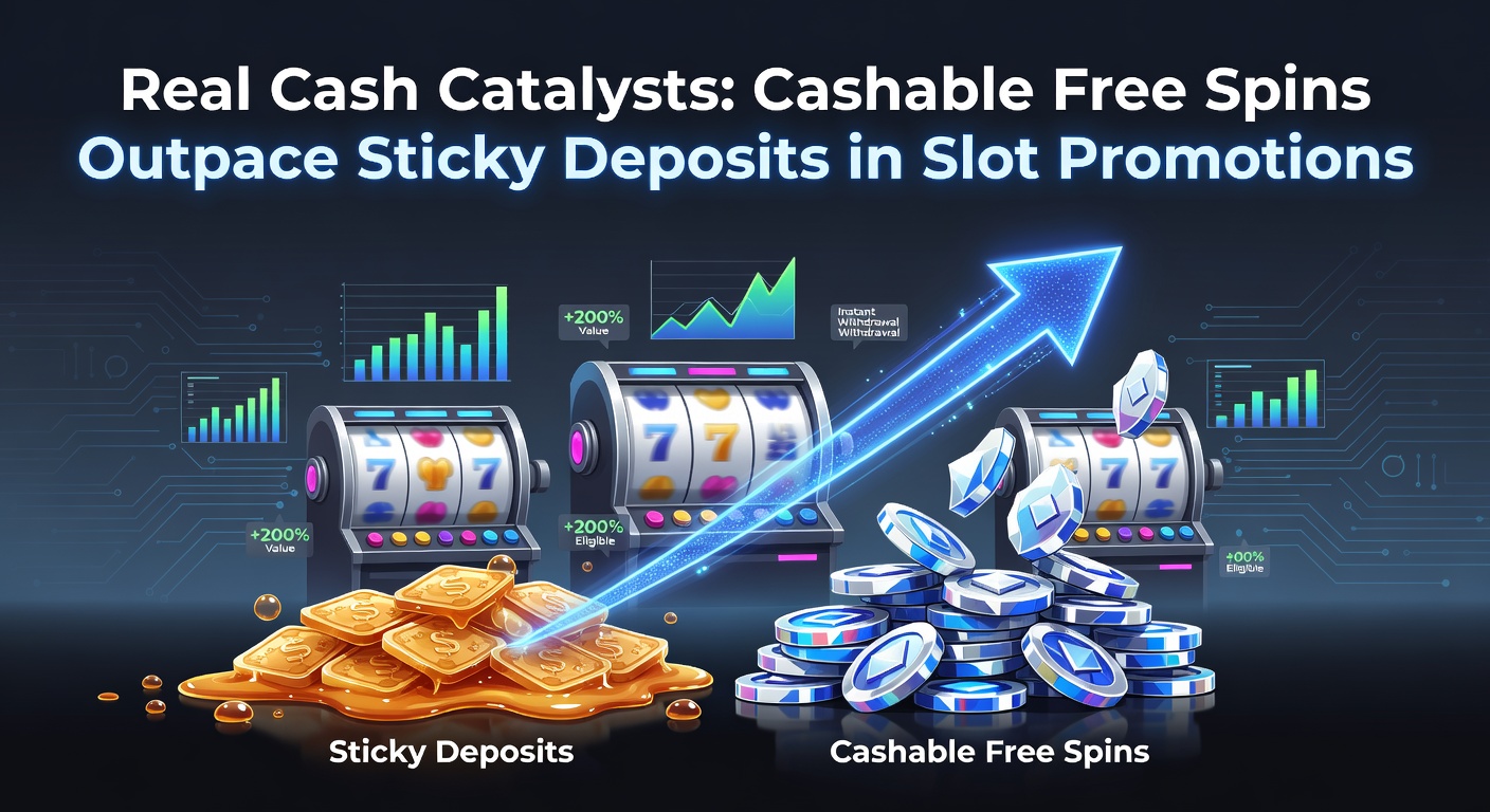 Vibrant slot machine reels spinning with glowing cash symbols and free spin icons overlayed, illustrating the excitement of cashable promotions