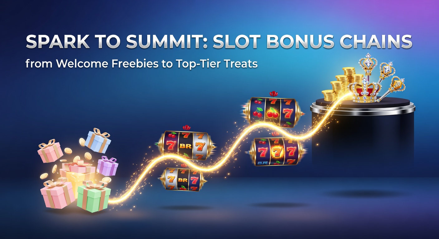 Visual chain of slot bonuses climbing from initial free spins to glittering VIP summit rewards, with sparks igniting the path upward