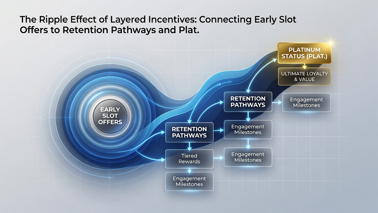 Chart illustrating player progression from initial offers through retention stages and engagement metrics