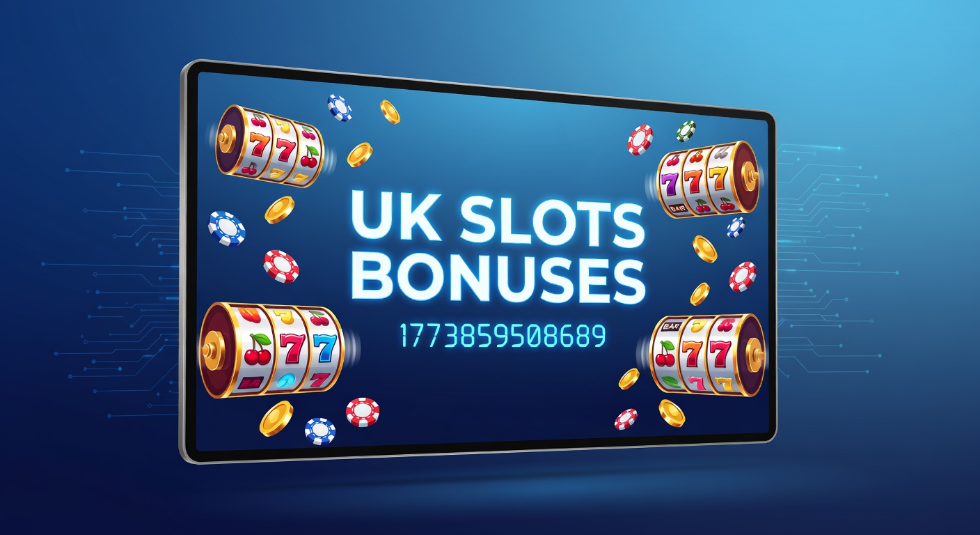 Vibrant slot machine reels spinning with bonus symbols like free spins and multipliers lighting up the screen, representing exciting UK slots promotions