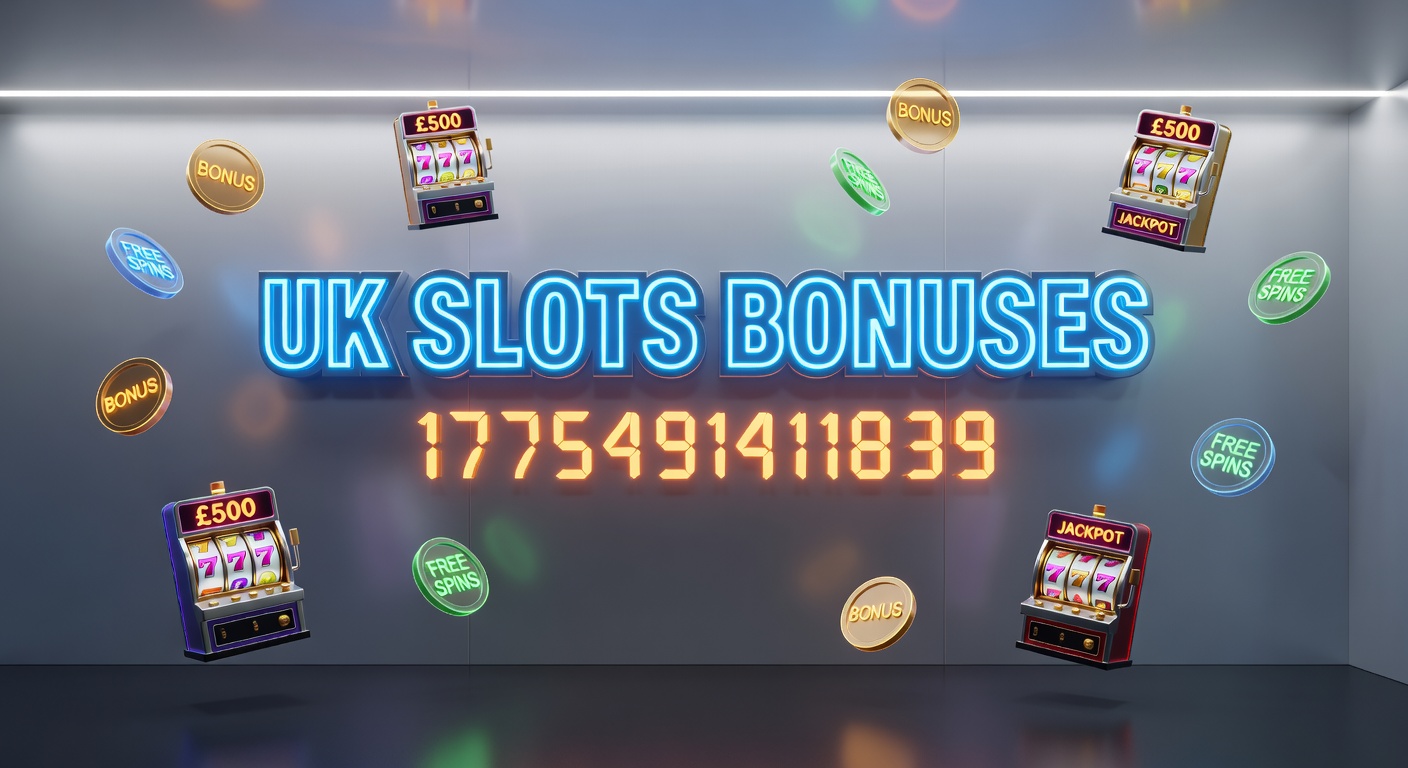 Vibrant slot machine reels spinning with glowing bonus symbols and jackpot icons against a UK flag backdrop, illustrating the excitement of online slots promotions